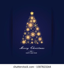 a merry christmas greeting card with glowing snow decoration