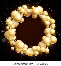 Merry Christmas greeting card with gold glitter balls wreath. Round Christmas ornament decorations. And also includes EPS 10 vector