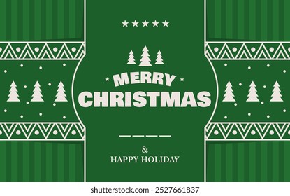 Merry Christmas greeting card with a green background and typical Christmas decorations	
