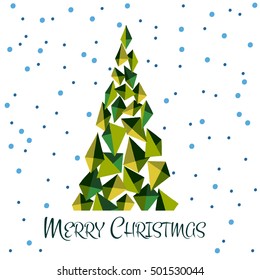 Merry Christmas greeting card with green tree.Stylish fir-tree.Design for poster, card, invitation, placard, brochure, flyer. Vector illustration.