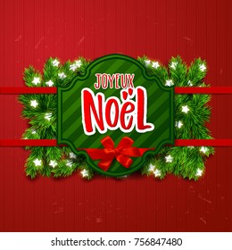  Merry Christmas greeting card with greetings in french language .Xmas vector background. Hand drawn calligraphy  Joyeux Noel