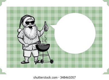 Merry Christmas greeting card with grilling Santa with barbecue - just add your text