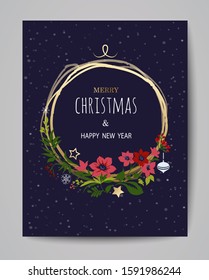 Merry Christmas greeting card. Hand drawn vector illustration. Winter theme greeting card.