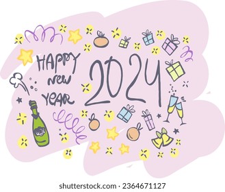 Merry Christmas greeting card. Hand drawn vector illustration. Postcard on a winter theme.
champagne, serpentine, 2024.