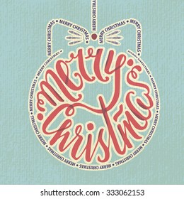 Merry Christmas greeting card. Hand drawn inscription. Design elements for banner, card, invitation, label, postcard, and other. Vector illustration.
