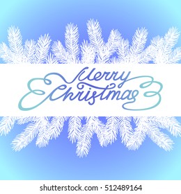 Merry Christmas Greeting Card with hand drawn Lettering and Chrtistmas Tree