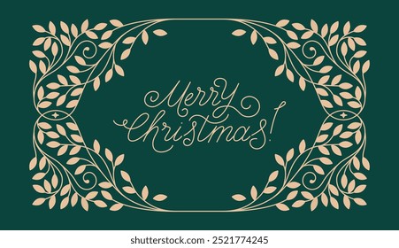 Merry christmas - greeting card with hand-lettering text in calligraphic style  - horizontal vector illustration for greeting card, banner, advertising, poster, invitation
