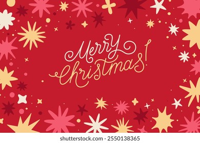 Merry christmas - greeting card with hand-lettering text in calligraphic style  - horizontal vector illustration for greeting card, banner, advertising, poster, invitation
