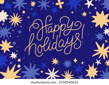Feliz Natal - cartão de saudação com texto de letras à mão em estilo caligráfico - ilustração vetorial horizontal para cartão de saudação, banner, publicidade, cartaz, convite
