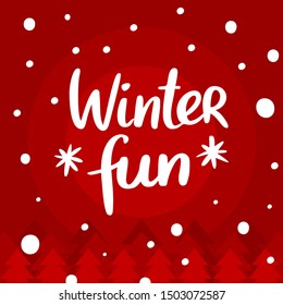 Merry Christmas greeting card with handwritten text on red background. Includes xmas tree, snowflake. EPS10 vector