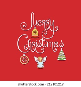 Merry Christmas greeting card with handwritten words and decorative elements