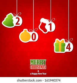 Merry Christmas greeting card with hanging Chirstmas motives