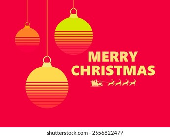Merry Christmas. Greeting card with a hanging Christmas ball in retro style of the 80s. Synthwave and retrowave style. Festive design for invitation, banners and posters. Vector illustration