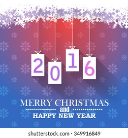 Merry Christmas Greeting Card, Hanging Flat Style Christmas Balls 2016 Numbers