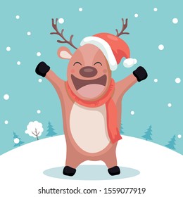 Merry Christmas greeting card of Happy Santa Claus reindeer