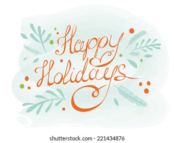 Merry Christmas Greeting Card. Happy holiday hand  lettering. Holiday design. Winter. Vector illustration.