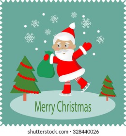 Merry Christmas greeting card with happy Santa in red suit