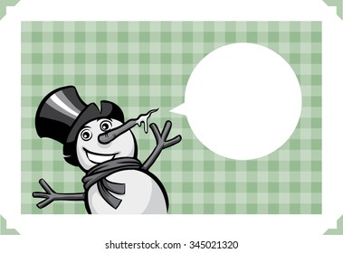 Merry Christmas greeting card with happy snowman in top hat
