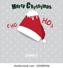 Merry Christmas greeting card with hat Santa and background Vector