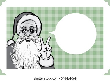 Merry Christmas greeting card with hippie Santa Claus showing peace sign - just add your text