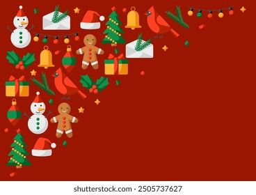 Merry Christmas greeting card. Holiday illustration in cartoon style.