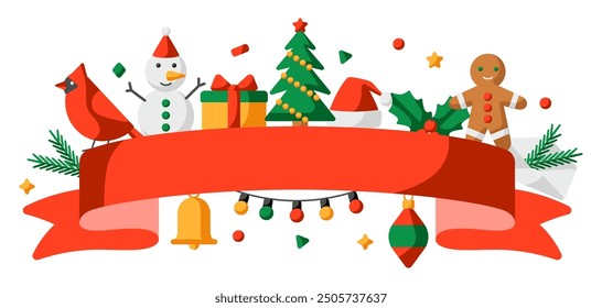 Merry Christmas greeting card. Holiday illustration in cartoon style.