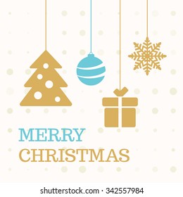 Merry christmas greeting card with holiday elements. Vector illustration