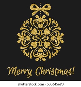 Merry Christmas Greeting Card. Holiday Vector Illustration. Gold Design.