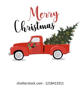 Old Vintage Red Christmas Truck Pine Stock Vector (Royalty Free ...