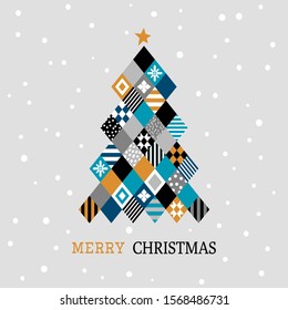 Merry Christmas greeting card illustration of abstract pattern making holiday pine tree shape.