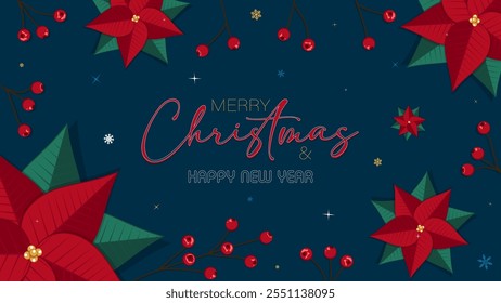 Merry Christmas greeting card and invitation template, vector illustration.