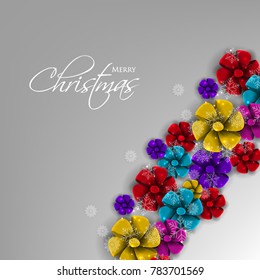 Merry christmas greeting card invitation with colorful bow and snpwflake