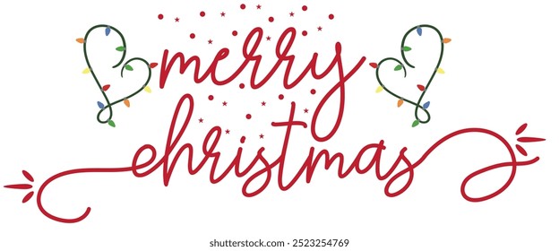 merry christmas greeting card , isolated vector illustration, hand drawn calligraphy on a white background