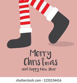 Merry Christmas Greeting Card with leg santa.