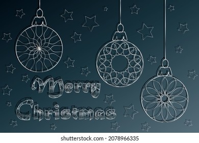 Merry Christmas greeting card with lettering and dreamcatcher drawing in line art