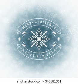 Merry Christmas greeting card lights and snowflakes vector background. Christmas holidays wish message typography design and decorations. Vector illustration.