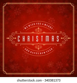 Merry Christmas greeting card lights and snowflakes vector background. Christmas holidays wish message typography design and decorations. Vector illustration.