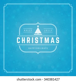 Merry Christmas greeting card lights and snowflakes vector background. Christmas holidays wish message typography design and decorations. Vector illustration.