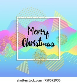 Merry Christmas greeting card. logo,badge. Square Poster.Typography. Colorful design. 3D Wavy Background. vector