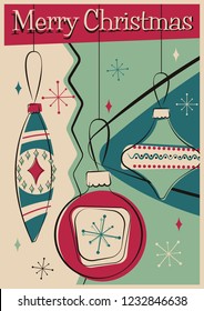 Merry Christmas Greeting Card Mid Century Modern Stylization