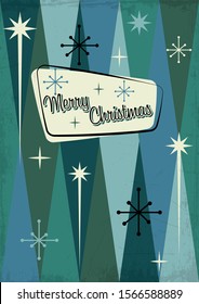 Merry Christmas Greeting Card Mid Century Modern Postcard Stylization, Vintage Colors and Shapes, Grunge Texture Pattern