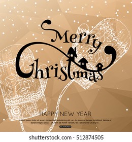 Merry Christmas greeting card with mittens, vector illustration.