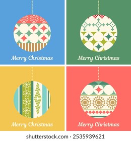 Merry Christmas greeting card with modern baubles. All layered and grouped. Vector.