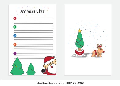 Merry Christmas greeting card with my wish list. Vector background.	