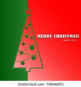 Merry Christmas Greeting Card with New Year Tree. Flat Design. Vector Illustration