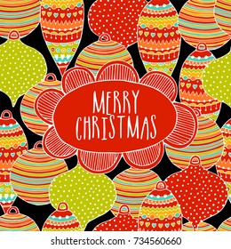 Merry Christmas greeting card with new year toys.