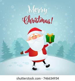 Merry Christmas greeting card. Christmas and New year background with cute Santa Claus. Vector illustration in EPS10