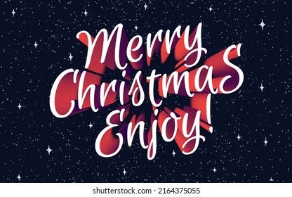 Merry Christmas greeting card on starry sky background-colorful sunburst. Vector 10 eps