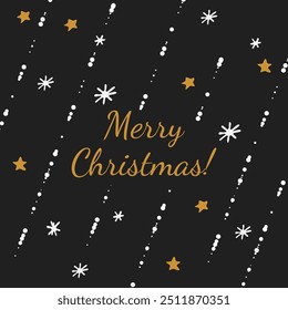 Merry Christmas greeting card on a dark background with snowflakes and stars. Vector.