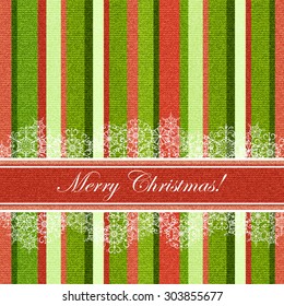 Merry Christmas greeting card on a striped background with  hand drawing snowflakes. vector illustration